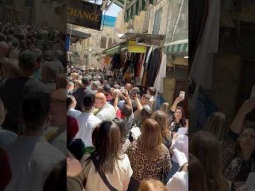 Walking the via Dolorosa iin old city of Jerusalem