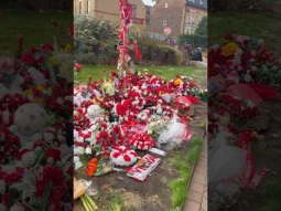 Flowers in memory of Diego Jotta at entrance to Anfield